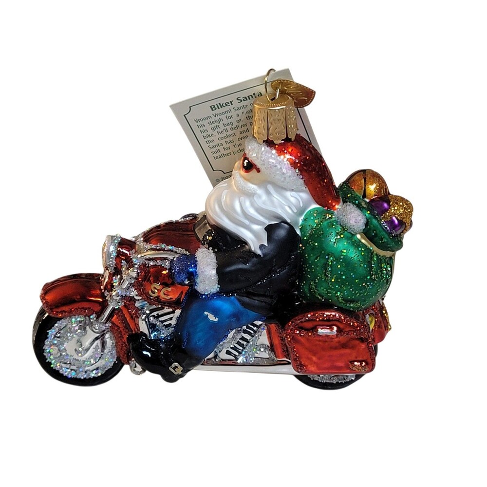 NWT Old World Christmas Biker Santa (40313) Glass Ornament Motorcycle